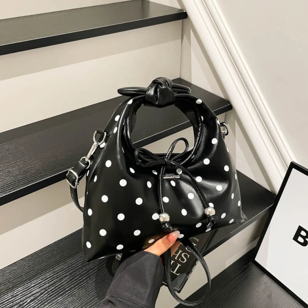 Sac polyvalent pour femme : sac à bandoulière en cuir rétro avec nœud, porté croisé, modèle original à pois, idéal pour le quotidien et les sorties décontractées.