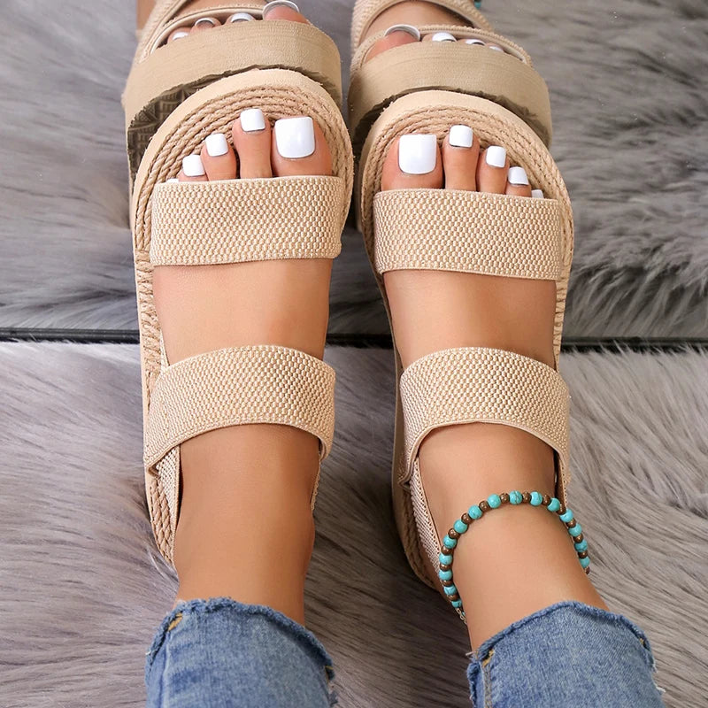 Sandales compensées minimalistes à bride arrière pour femme – Grandes tailles – Chaussures d'été à plateforme pour l'extérieur – Sandales de loisirs légères et souples en EVA
