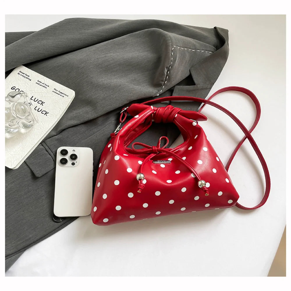 Sac polyvalent pour femme : sac à bandoulière en cuir rétro avec nœud, porté croisé, modèle original à pois, idéal pour le quotidien et les sorties décontractées.