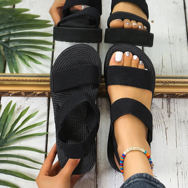 Sandales compensées minimalistes à bride arrière pour femme – Grandes tailles – Chaussures d'été à plateforme pour l'extérieur – Sandales de loisirs légères et souples en EVA