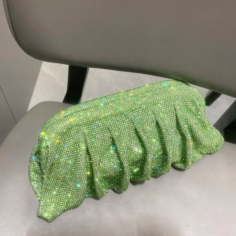 Pochette de soirée faite main ornée de strass brillants – Sac à main de luxe plissé pour mariage et soirée – Haute qualité