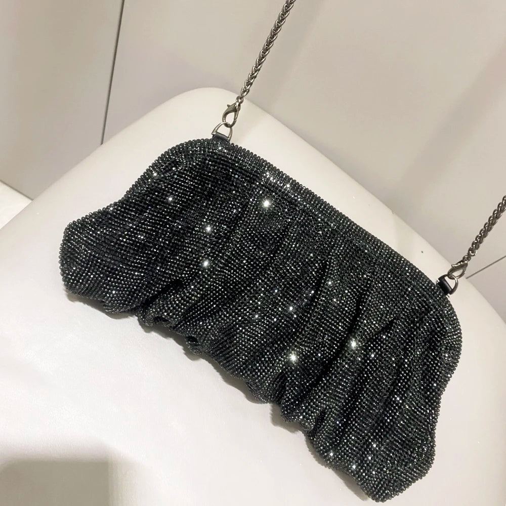Pochette de soirée faite main ornée de strass brillants – Sac à main de luxe plissé pour mariage et soirée – Haute qualité
