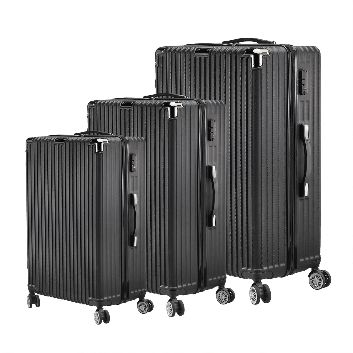 3-piece suitcase set 20-24- 28" Set ABS hard shell travel luggage set 4 wheels zipper telescopic pull rod M-L-XL set Black