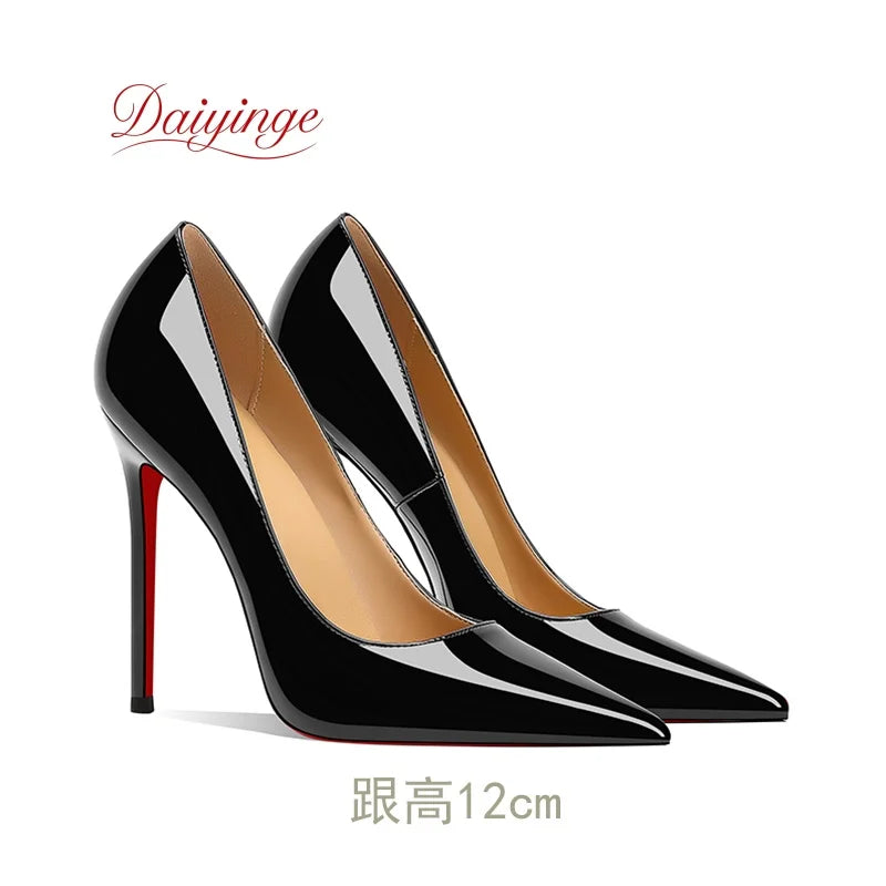 Chaussures pour femme tendance 2026 – Escarpins de luxe à talons aiguilles (12 cm), bout pointu et semelles rouges – Confortables, idéales pour soirées, cérémonies et mariages