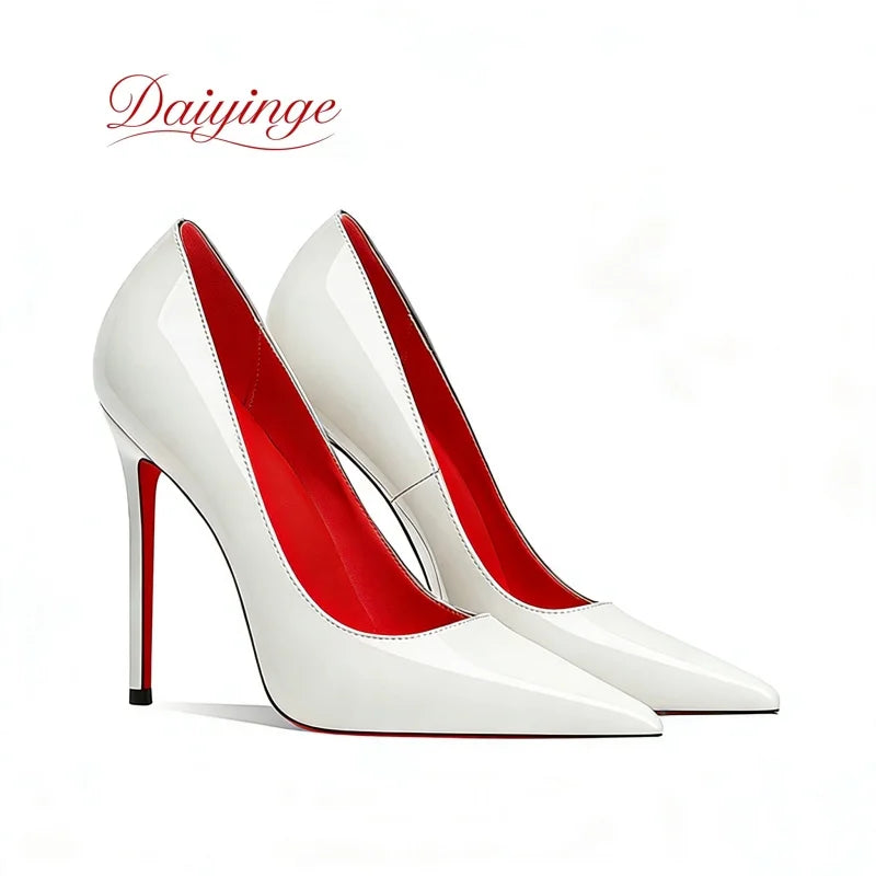 Chaussures pour femme tendance 2026 – Escarpins de luxe à talons aiguilles (12 cm), bout pointu et semelles rouges – Confortables, idéales pour soirées, cérémonies et mariages