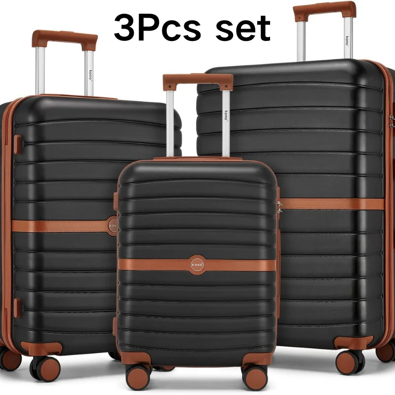KONO Hard Shell Case (55/66/76 cm) PC suitcase Set with 360 ° Roll & Combination Lock