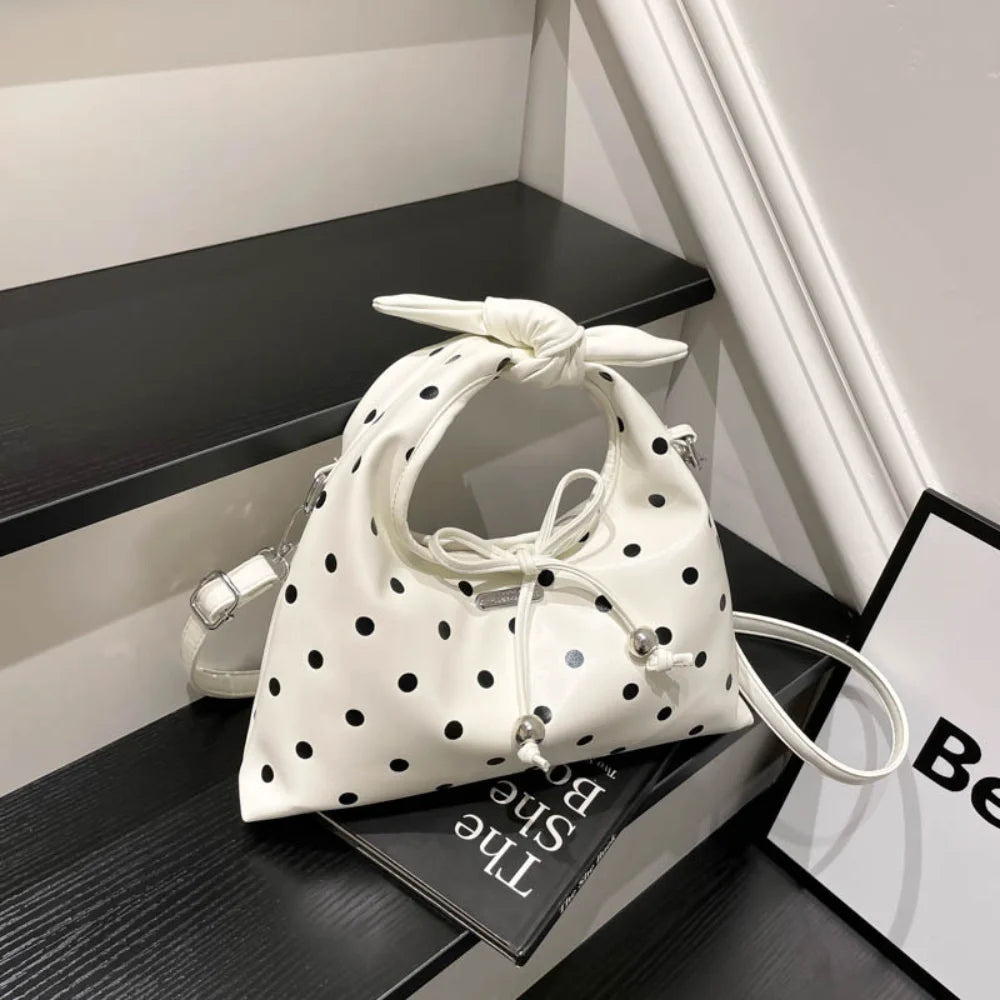 Sac polyvalent pour femme : sac à bandoulière en cuir rétro avec nœud, porté croisé, modèle original à pois, idéal pour le quotidien et les sorties décontractées.