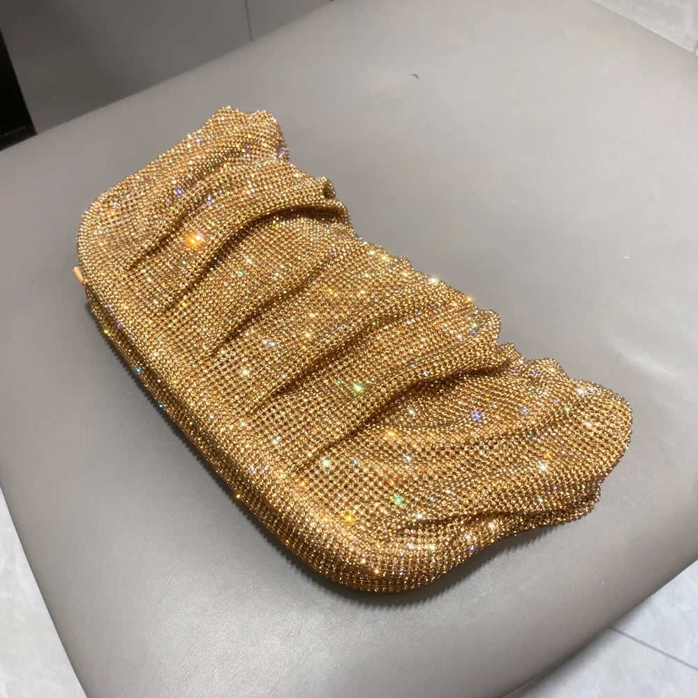 Pochette de soirée faite main ornée de strass brillants – Sac à main de luxe plissé pour mariage et soirée – Haute qualité