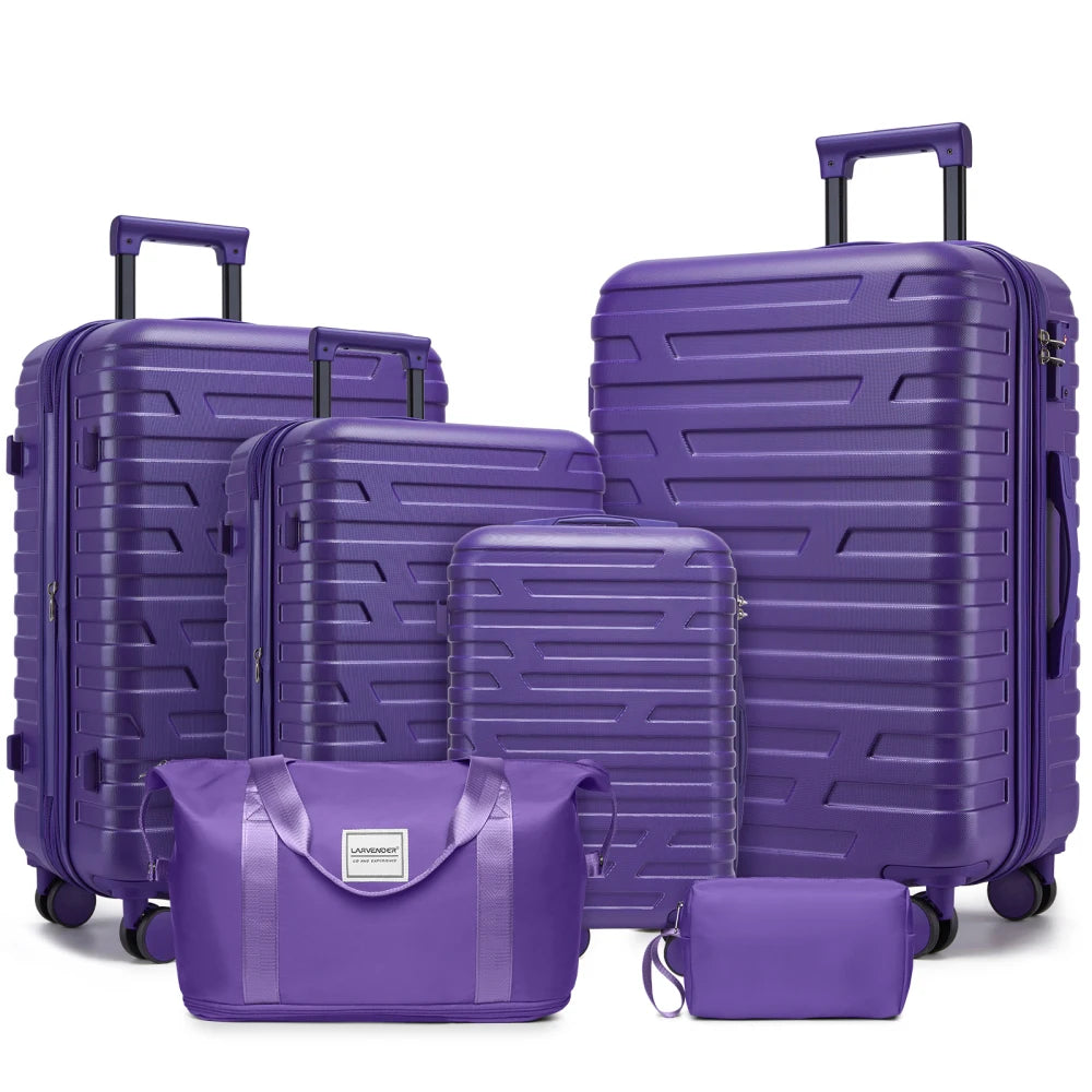 Luggage Sets 6 Piece with Spinner Wheels, Carry on Suitcase, Duffel Bag & Toiletry Bag, Lightweight Durable Rolling Luggage
