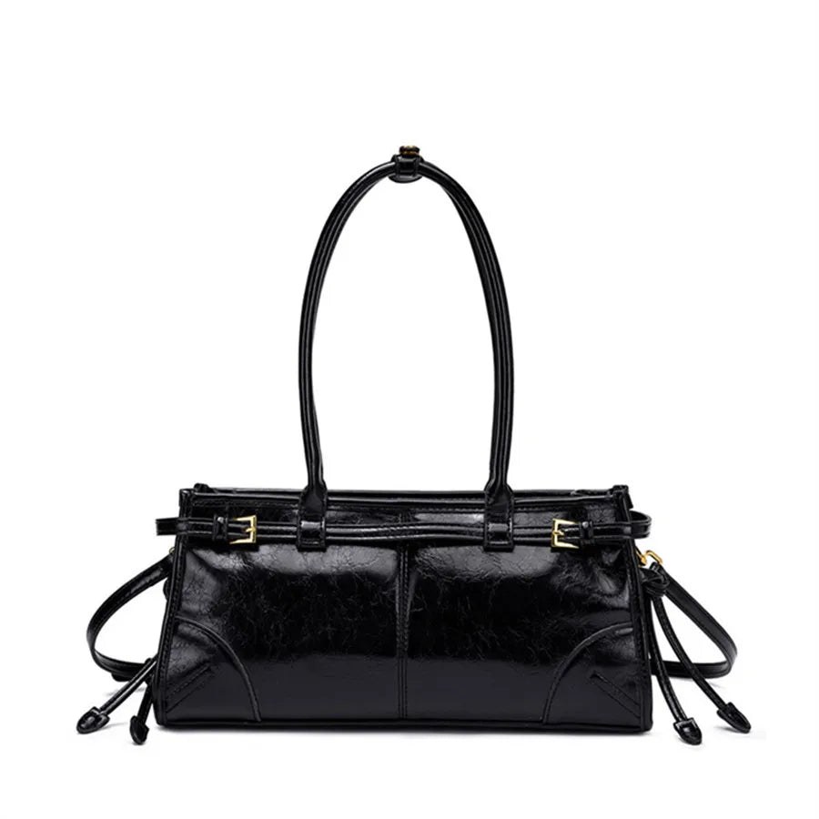 Nouveau sac bandoulière pour femme style Boston 2025 – Cuir souple effet huilé/ciré, design superposé, style moto chic
