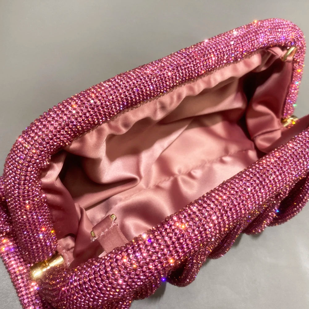 Pochette de soirée faite main ornée de strass brillants – Sac à main de luxe plissé pour mariage et soirée – Haute qualité