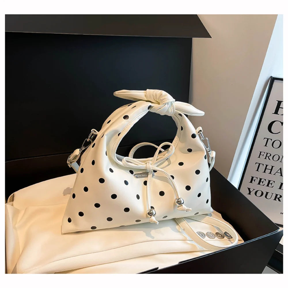 Sac polyvalent pour femme : sac à bandoulière en cuir rétro avec nœud, porté croisé, modèle original à pois, idéal pour le quotidien et les sorties décontractées.