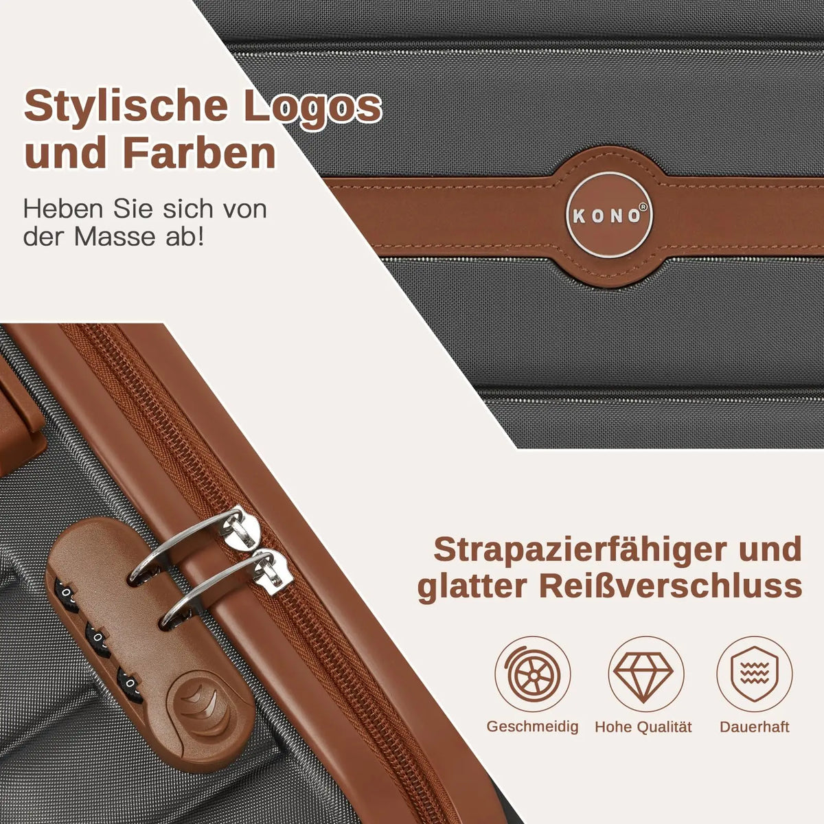 KONO Hard Shell Case (55/66/76 cm) PC suitcase Set with 360 ° Roll & Combination Lock