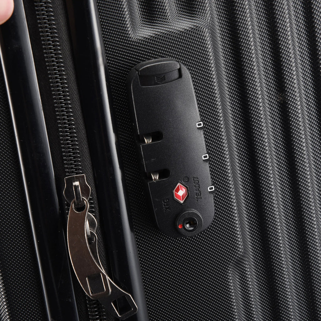 3-piece suitcase set 20-24- 28" Set ABS hard shell travel luggage set 4 wheels zipper telescopic pull rod M-L-XL set Black