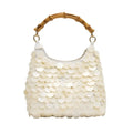 Sac à main féerique en perles fait main, grande capacité, orné de coquillages, pochette style sirène, format compact.