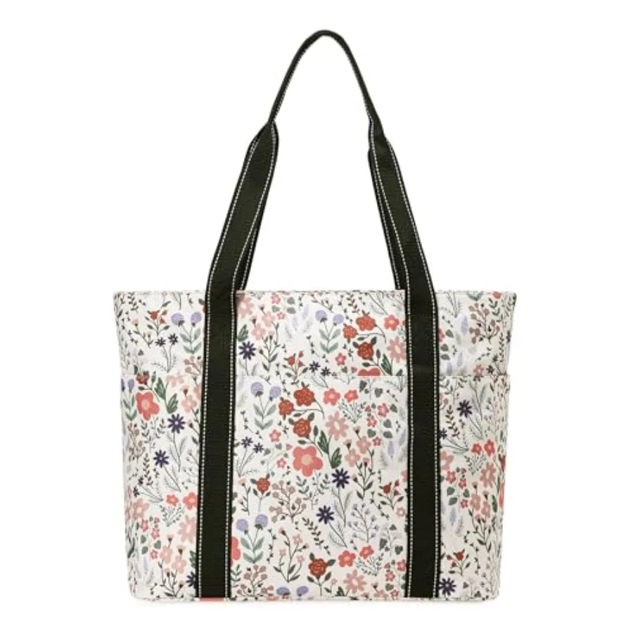 Tote Bag for Women with Laptop Compartment and Cup Holder, Nylon Bag for Work, Travel, Gym, Beach, Teacher, Nurse, School, Mom