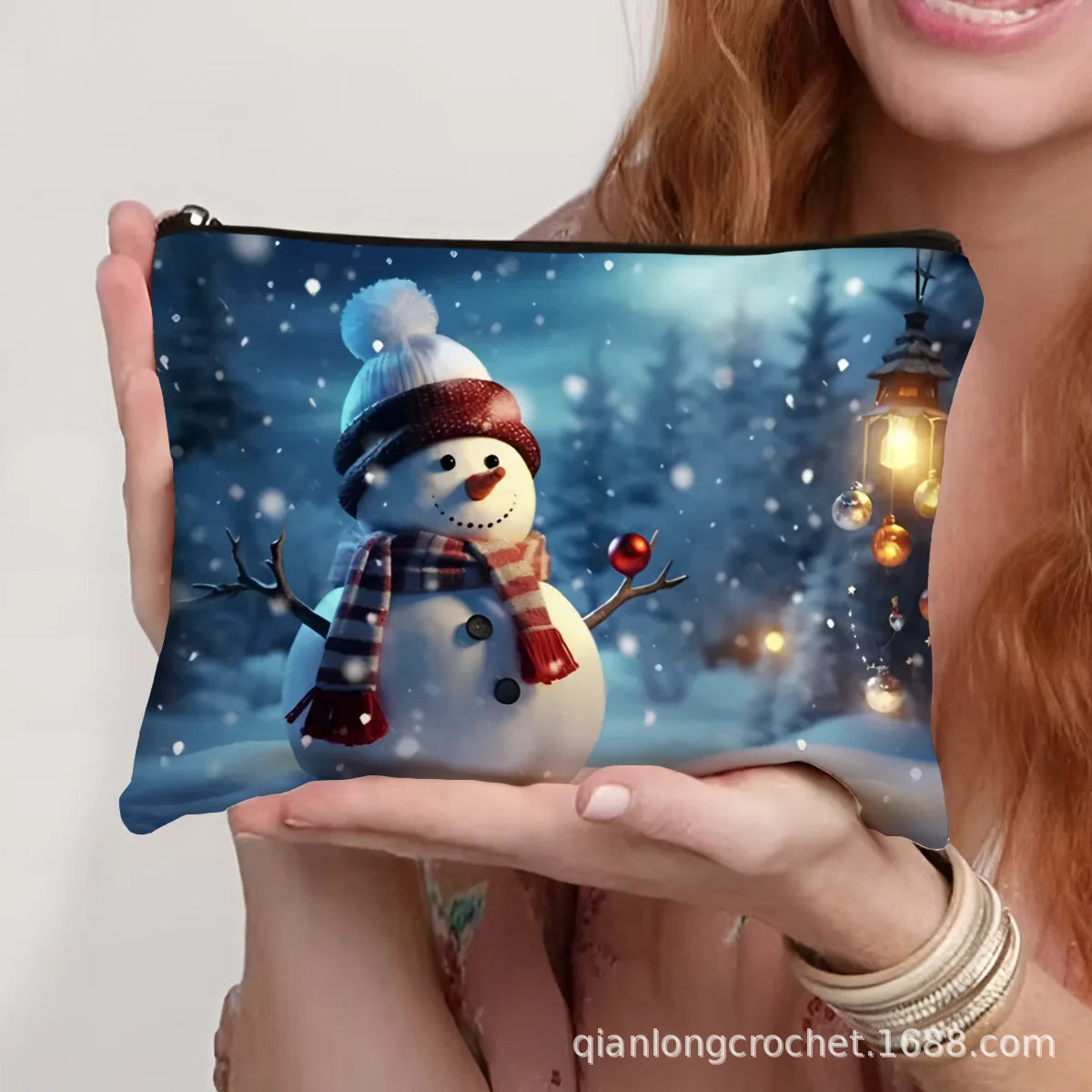 Hot-selling New Trend Makeup Bags, Christmas Snowman Print Storage Bags, Pencil Cases Available for Customization Makeup Pouch
