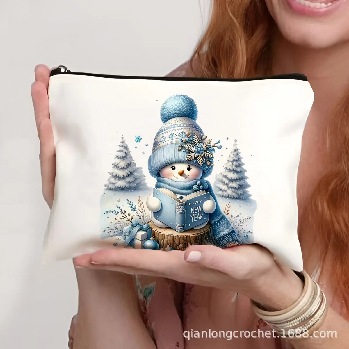 Hot-selling New Trend Makeup Bags, Christmas Snowman Print Storage Bags, Pencil Cases Available for Customization Makeup Pouch