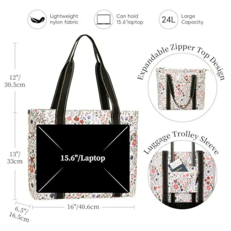 Tote Bag for Women with Laptop Compartment and Cup Holder, Nylon Bag for Work, Travel, Gym, Beach, Teacher, Nurse, School, Mom