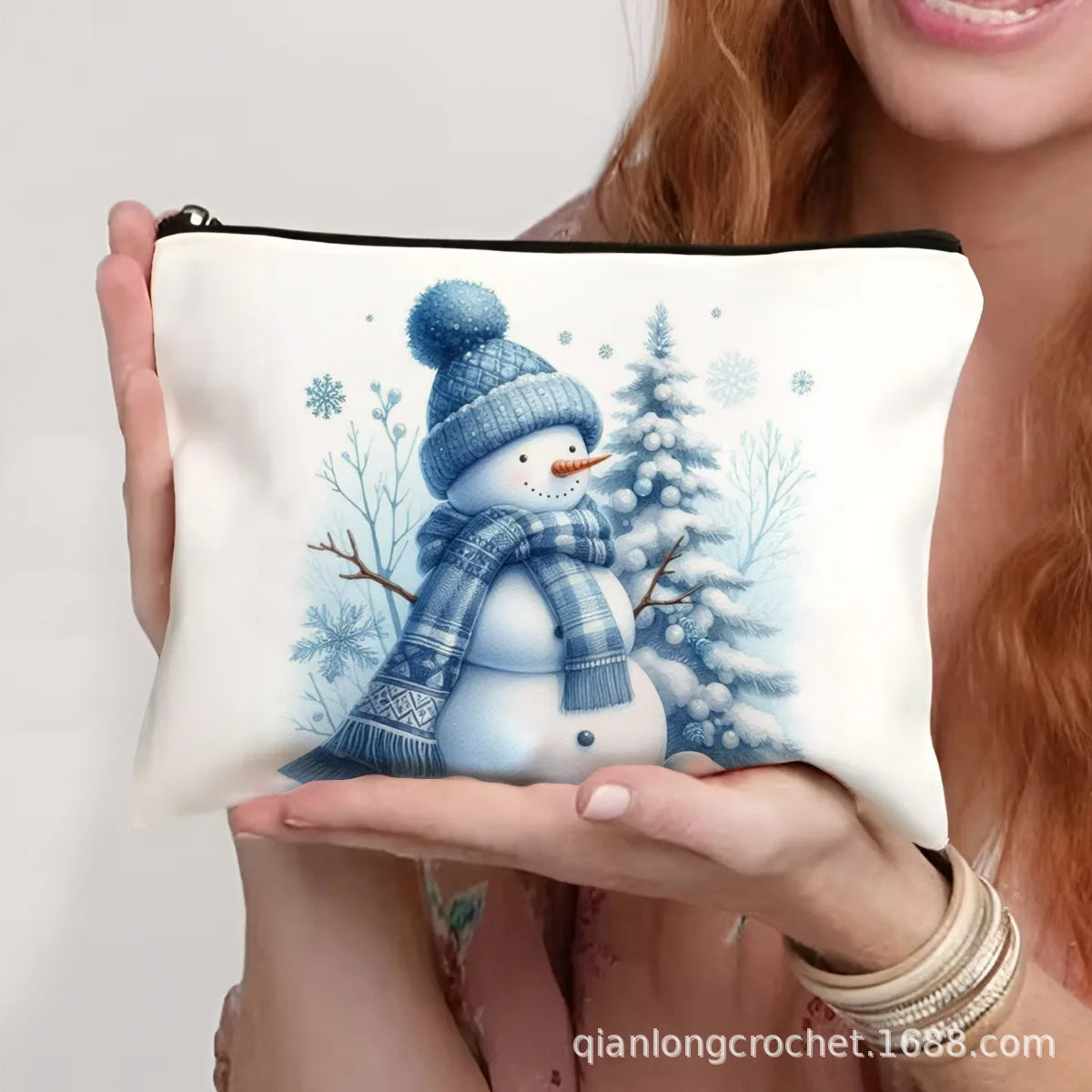Hot-selling New Trend Makeup Bags, Christmas Snowman Print Storage Bags, Pencil Cases Available for Customization Makeup Pouch