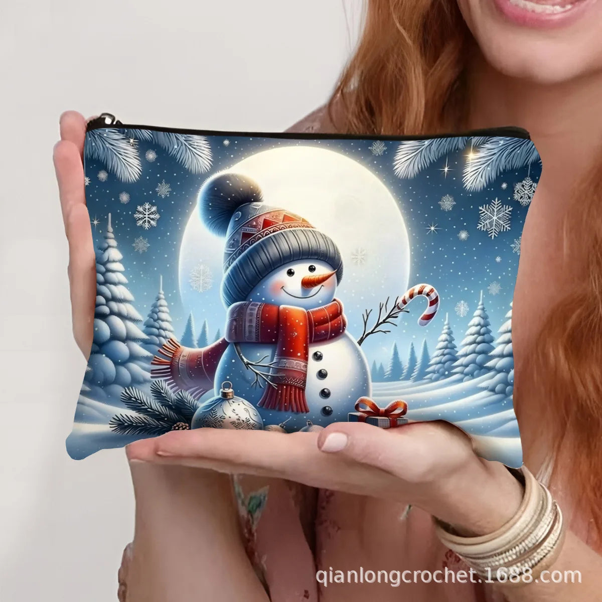 Hot-selling New Trend Makeup Bags, Christmas Snowman Print Storage Bags, Pencil Cases Available for Customization Makeup Pouch