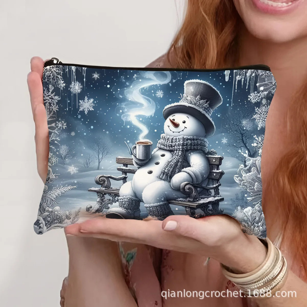 Hot-selling New Trend Makeup Bags, Christmas Snowman Print Storage Bags, Pencil Cases Available for Customization Makeup Pouch