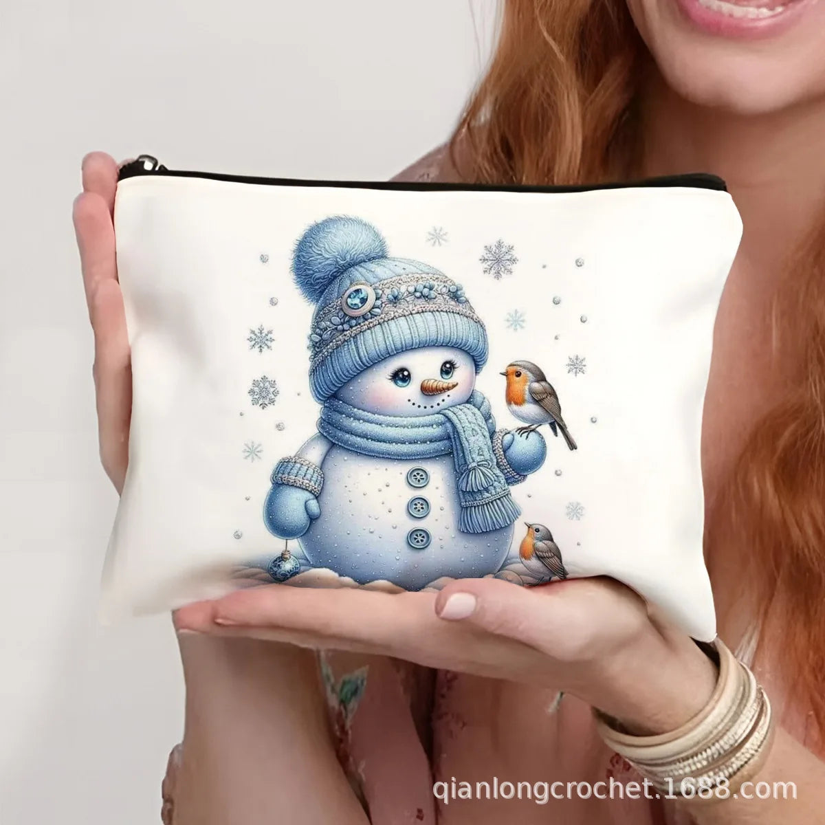 Hot-selling New Trend Makeup Bags, Christmas Snowman Print Storage Bags, Pencil Cases Available for Customization Makeup Pouch