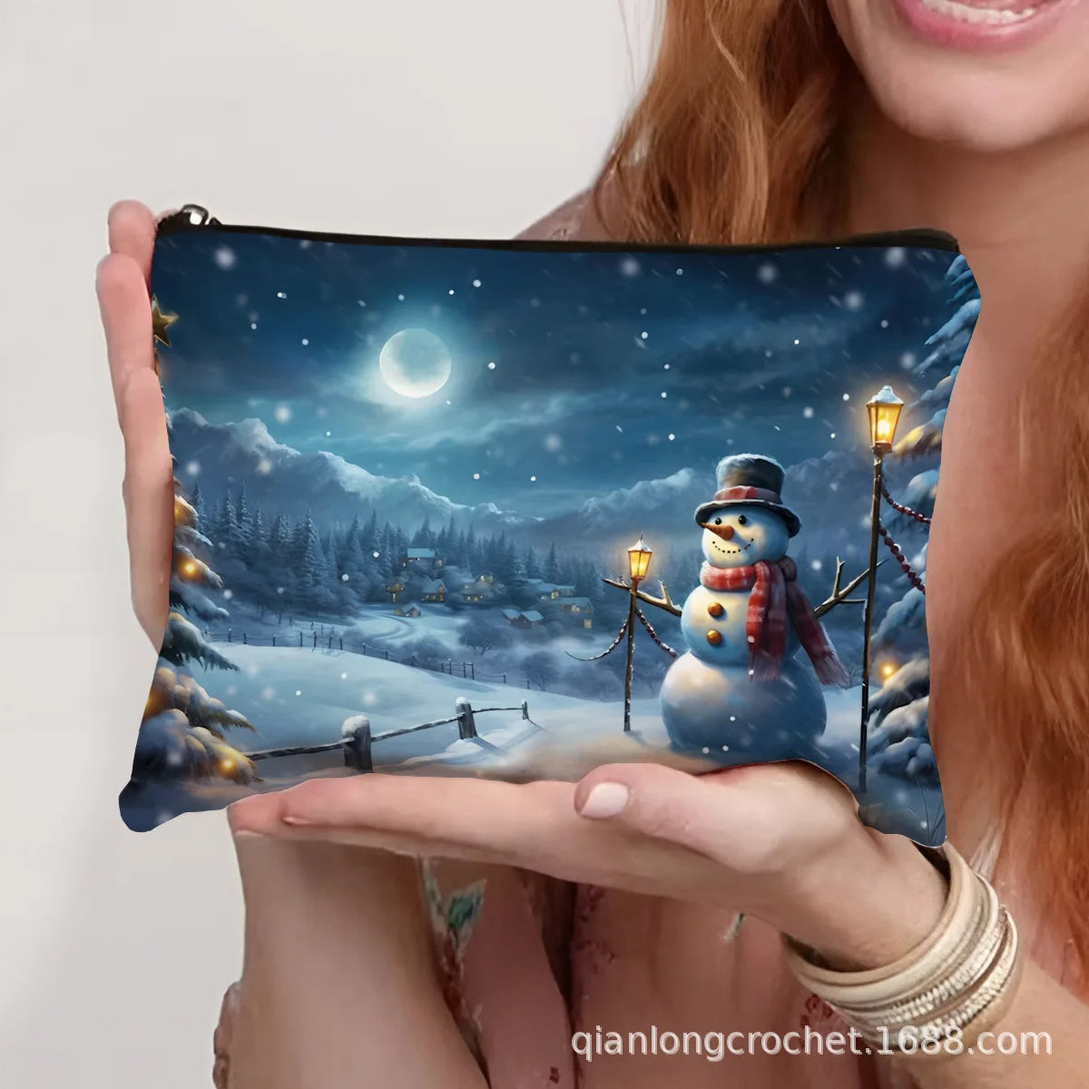 Hot-selling New Trend Makeup Bags, Christmas Snowman Print Storage Bags, Pencil Cases Available for Customization Makeup Pouch