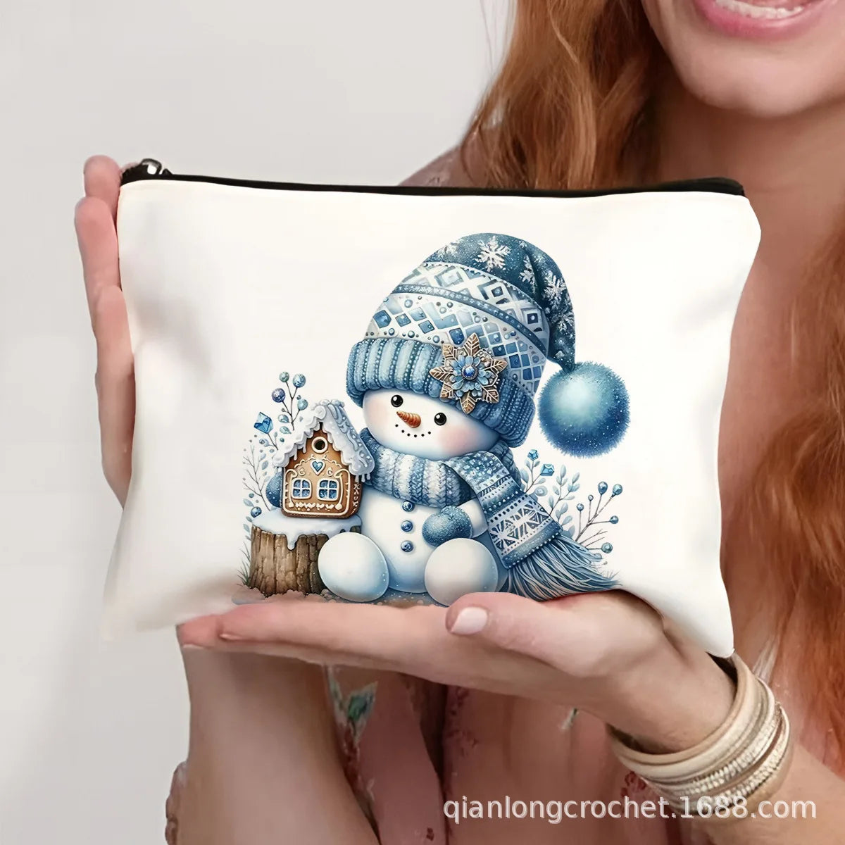 Hot-selling New Trend Makeup Bags, Christmas Snowman Print Storage Bags, Pencil Cases Available for Customization Makeup Pouch