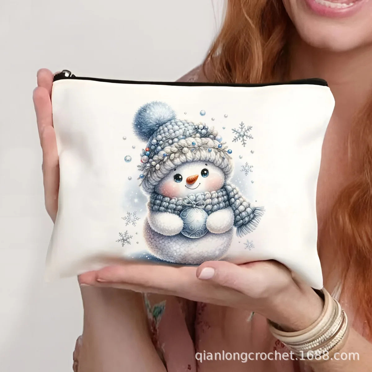 Hot-selling New Trend Makeup Bags, Christmas Snowman Print Storage Bags, Pencil Cases Available for Customization Makeup Pouch