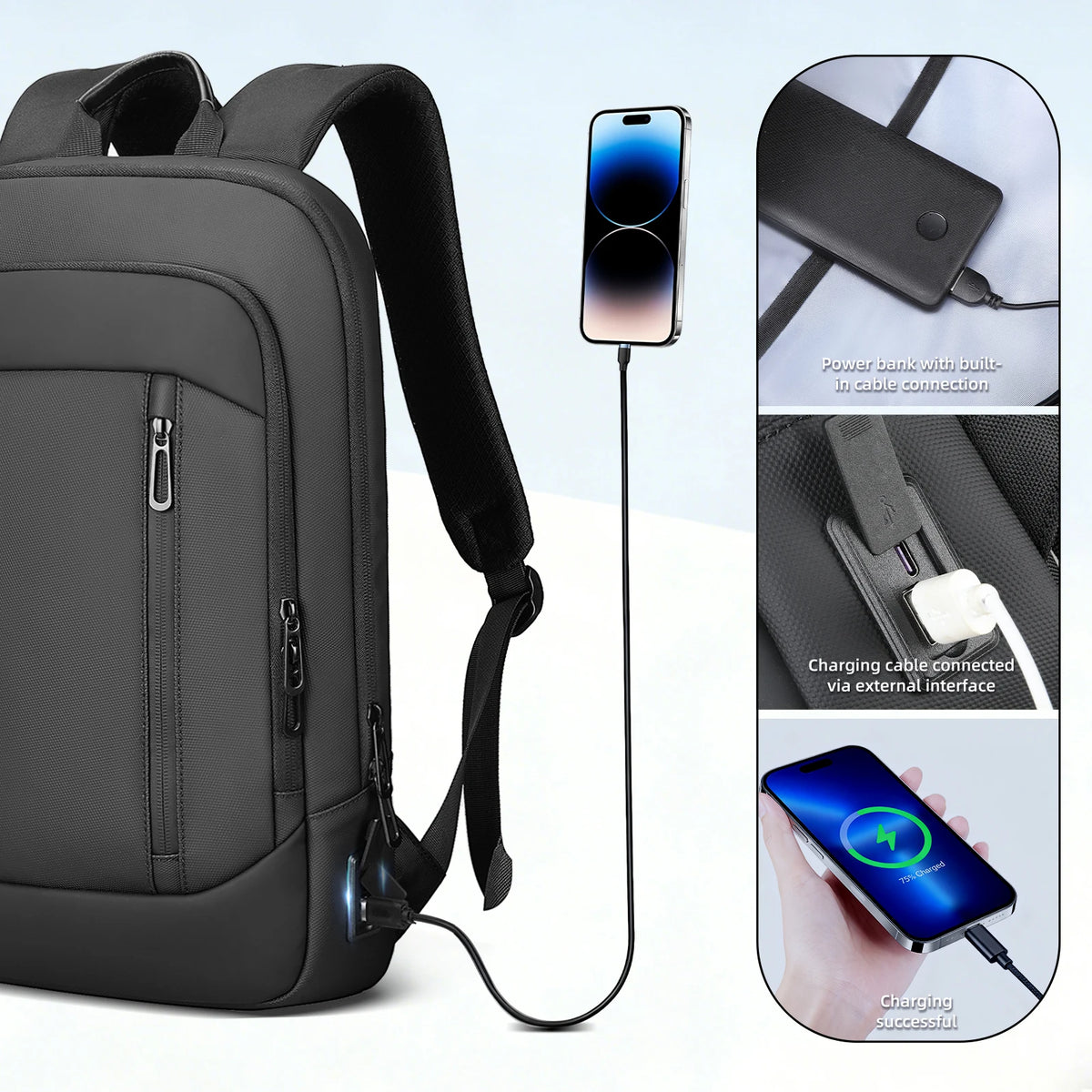 HK Lightweight Men's Business Backpack 15.6 inch Laptop Backpack with USB Port AntiTheft Waterproof Backpack Computer School Bag