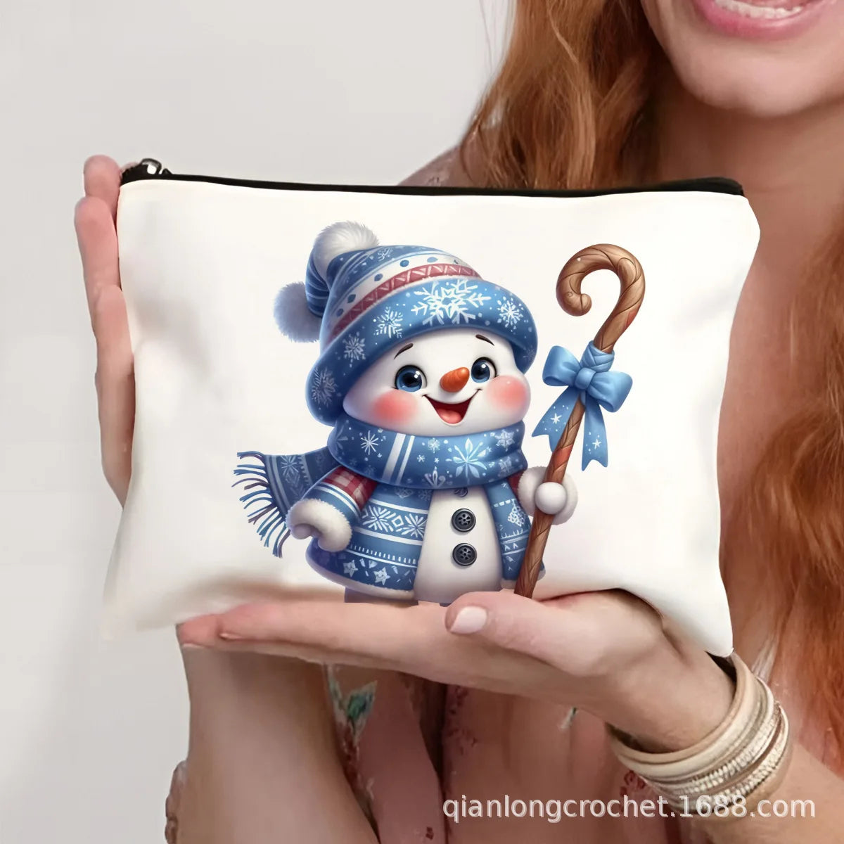 Hot-selling New Trend Makeup Bags, Christmas Snowman Print Storage Bags, Pencil Cases Available for Customization Makeup Pouch